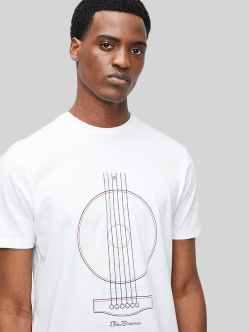 BEN SHERMAN LINEAR GUITAR TEE - WHITE - Switch On Africa