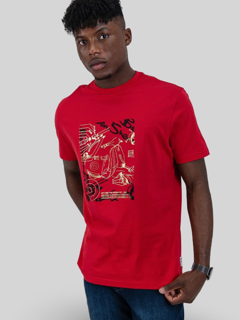 BenSherman EXPOLDED SCOOTER FOIL PRINT T - SHIRT - RED - Switch On Africa