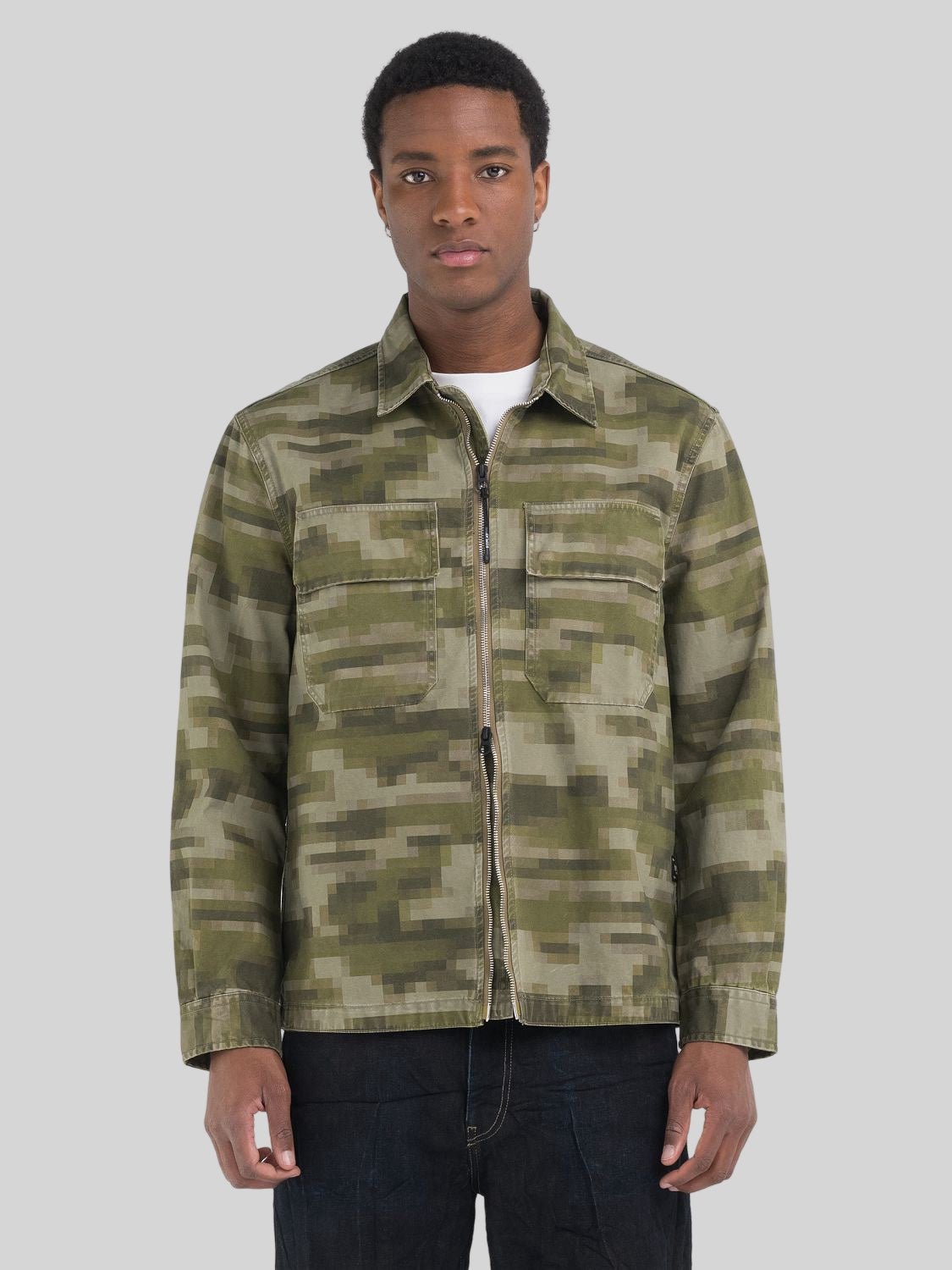 Replay Cotton Twill Full Zip Camicia Military Camo - Switch On Africa