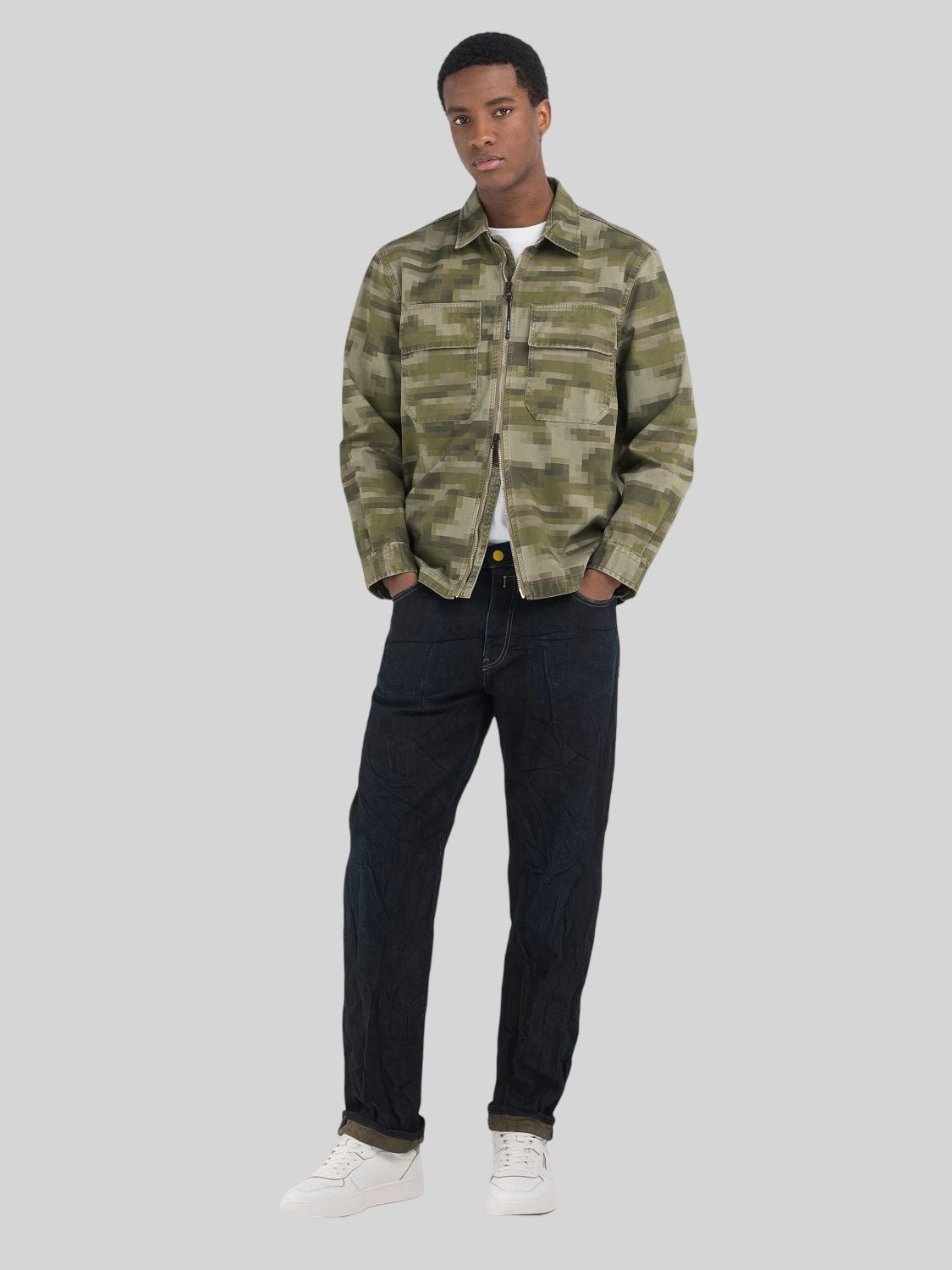 Replay Cotton Twill Full Zip Camicia Military Camo - Switch On Africa