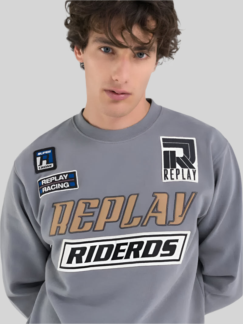 Replay Racing Badges Sweatshirt Lead Grey - Switch On Africa