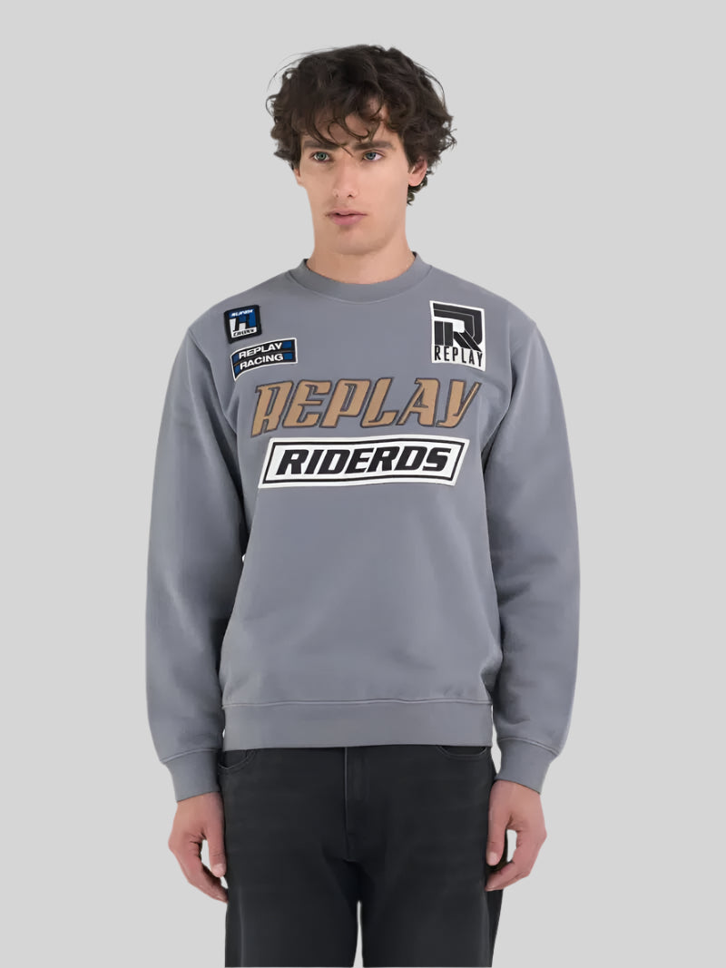 Replay Racing Badges Sweatshirt Lead Grey - Switch On Africa