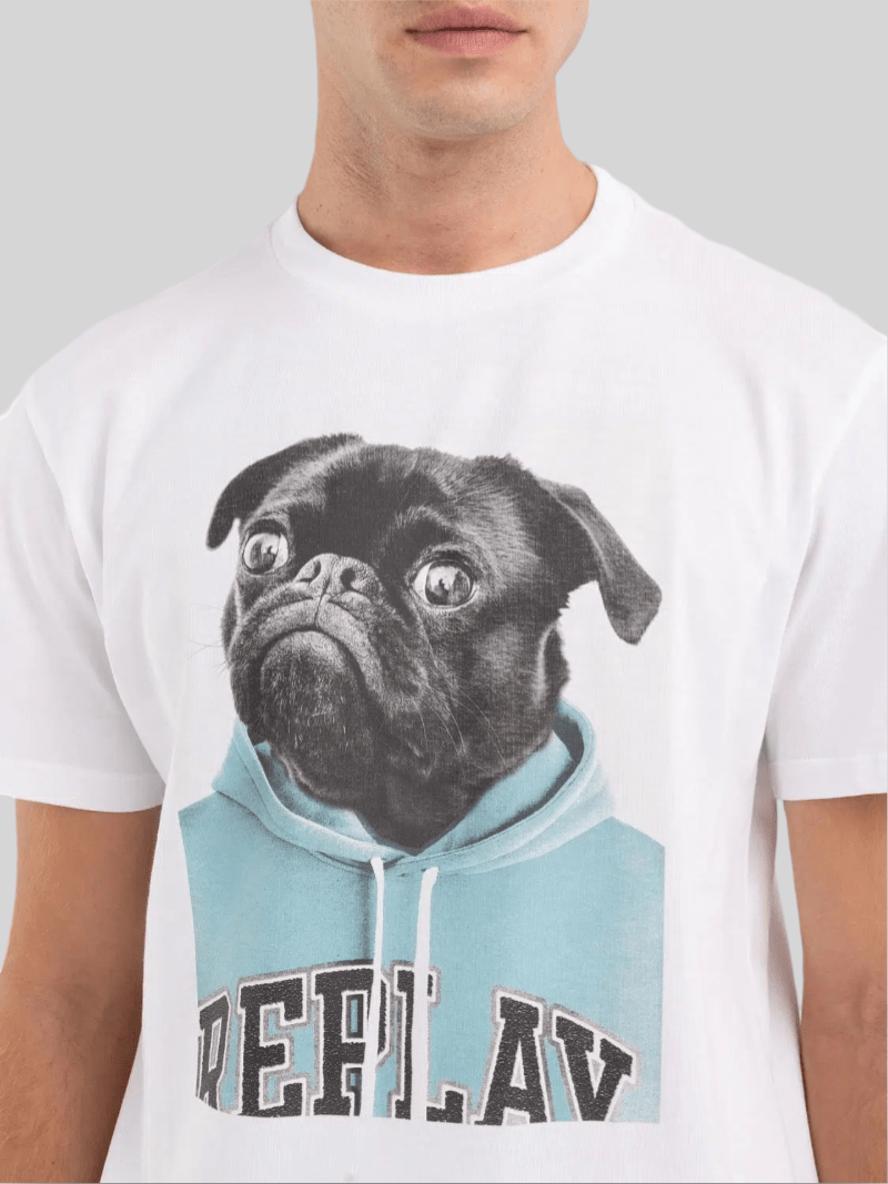 T - SHIRT WITH PUG PRINT WHITE - Switch On Africa