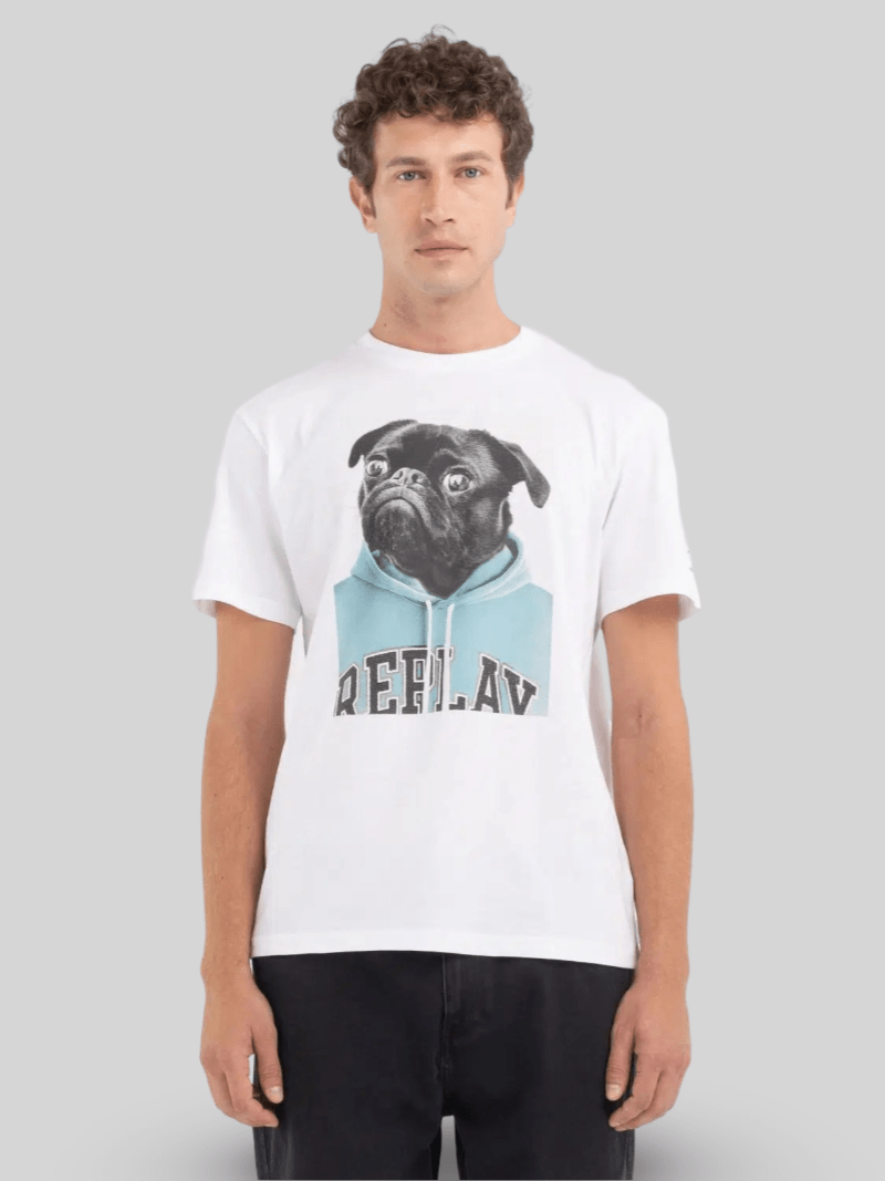 T - SHIRT WITH PUG PRINT WHITE - Switch On Africa