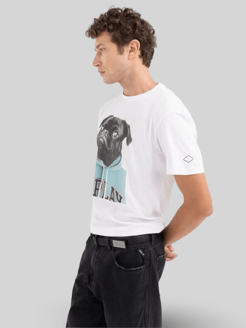T - SHIRT WITH PUG PRINT WHITE - Switch On Africa