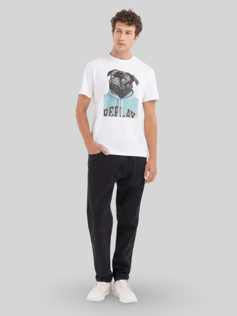 T - SHIRT WITH PUG PRINT WHITE - Switch On Africa