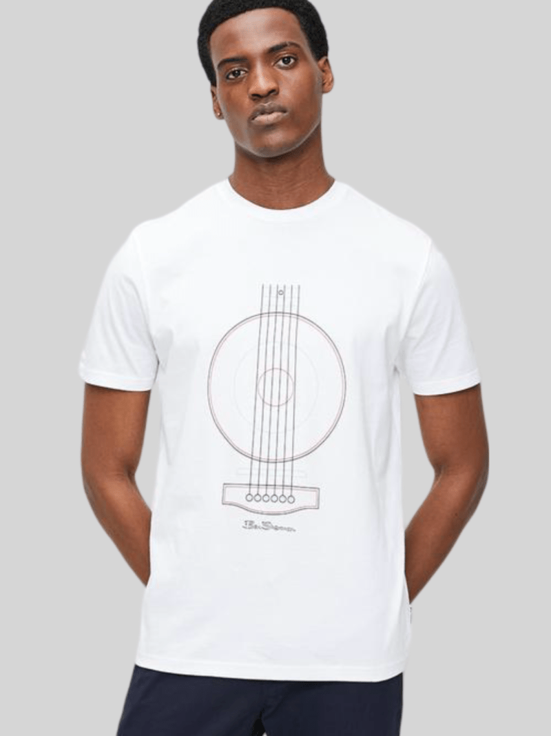 BEN SHERMAN LINEAR GUITAR TEE - WHITE - Switch On Africa