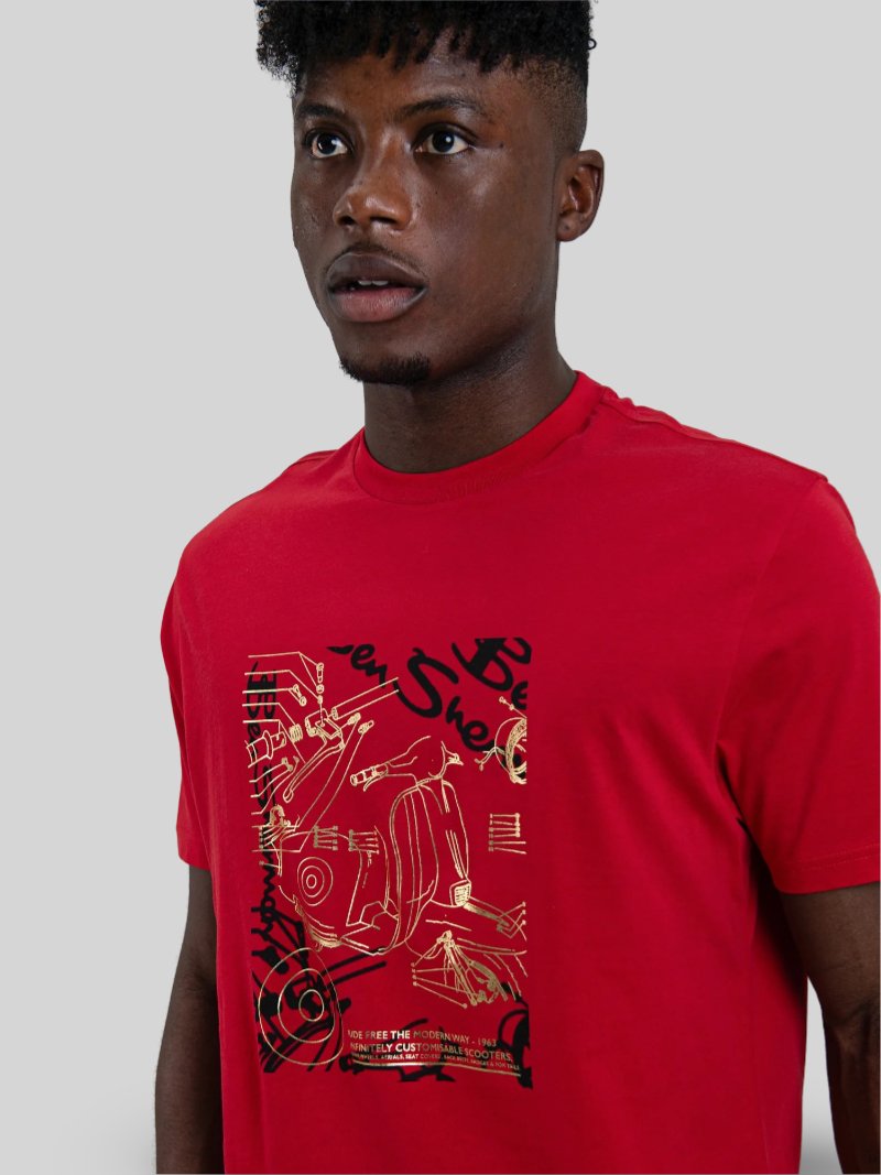 BenSherman EXPOLDED SCOOTER FOIL PRINT T - SHIRT - RED - Switch On Africa